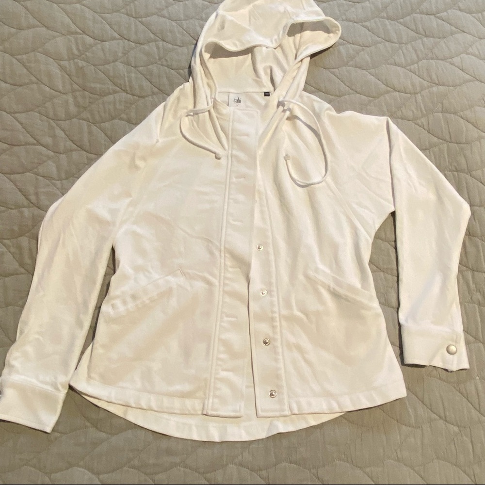 Cabi Soho Hoodie 5152 White Size Small Snap Front Cinch Back